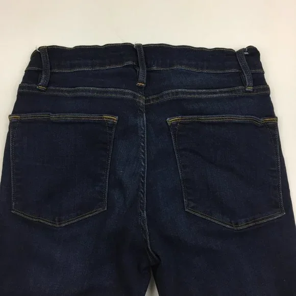 FRAME Le High Skinny Dark Wash Wythe Slit Hem Logo Hardware 5 Pocket Jeans - Picture 7 of 9